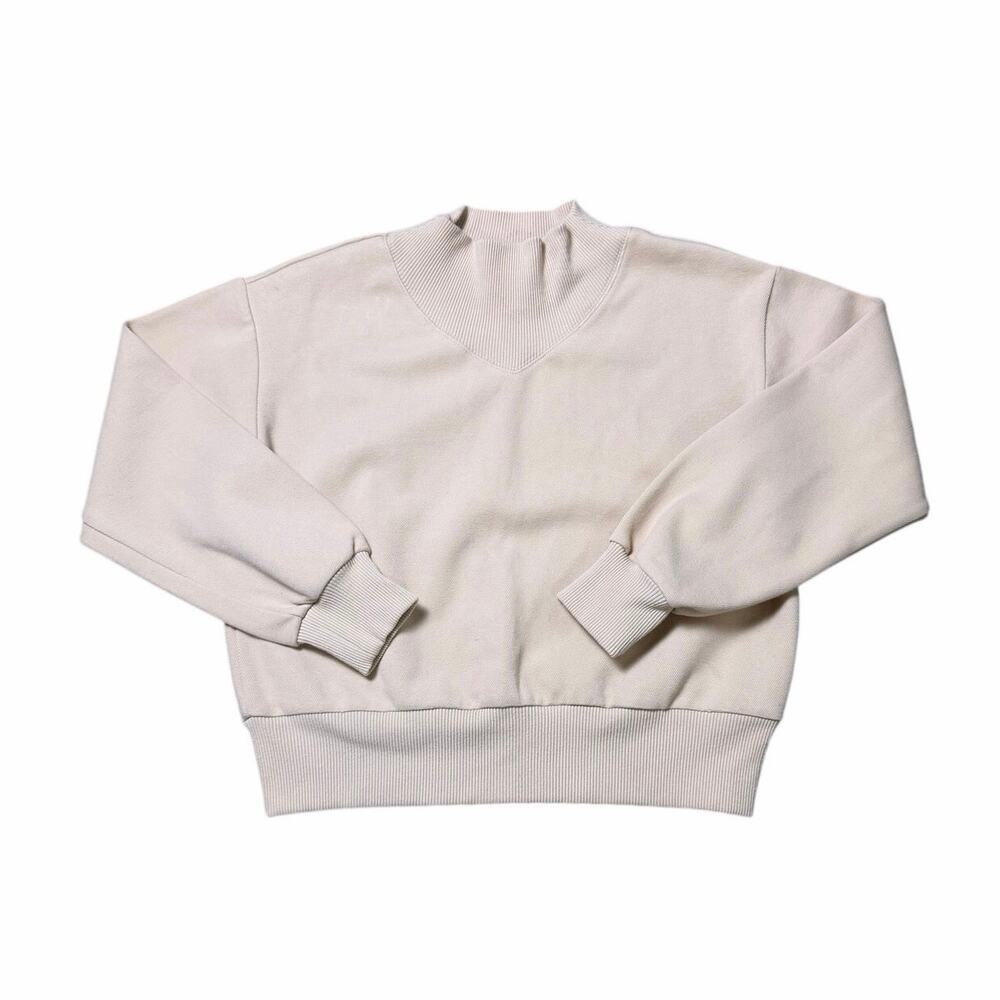Find Me Now Mock Neck Cropped Sweatshirt Neutral Tan